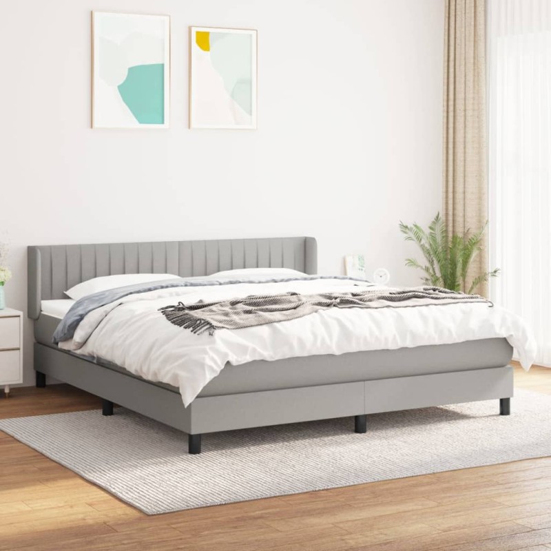 vidaXL Cama box spring con colchón tela gris claro 160x200 cm vidaXL Cama box spring con colchón tela gris claro 160x200 cm