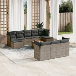 vidaXL Set de sofás de jardín 11 pzas y cojines ratán sintético gris