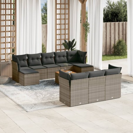 vidaXL Set de sofás de jardín 11 pzas y cojines ratán sintético gris
