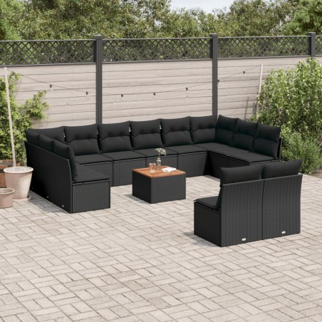 vidaXL Set de sofás de jardín y cojines 13 pzas ratán sintético negro