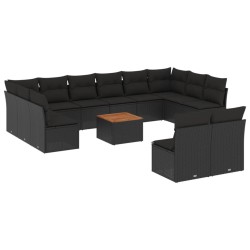 vidaXL Set de sofás de jardín y cojines 13 pzas ratán sintético negro