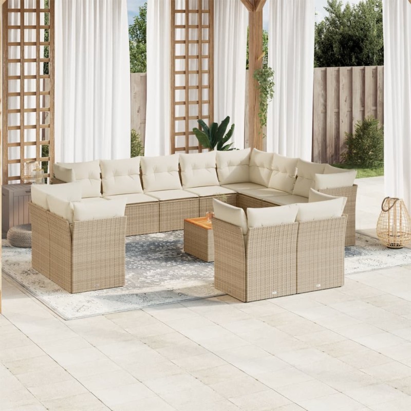 vidaXL Set sofás de jardín con cojines 13 pzas ratán sintético beige vidaXL Set sofás de jardín con cojines 13 pzas ratán sintético beige