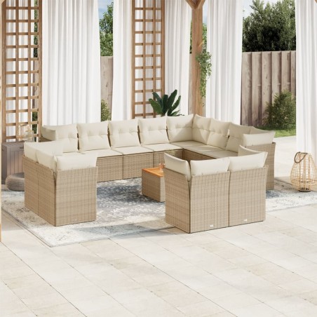 vidaXL Set sofás de jardín con cojines 13 pzas ratán sintético beige