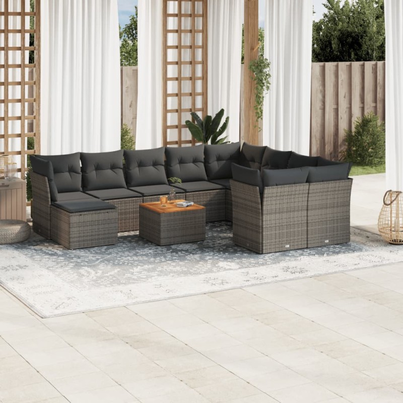 vidaXL Set de sofás de jardín 11 pzas y cojines ratán sintético gris vidaXL Set de sofás de jardín 11 pzas y cojines ratán sintético gris