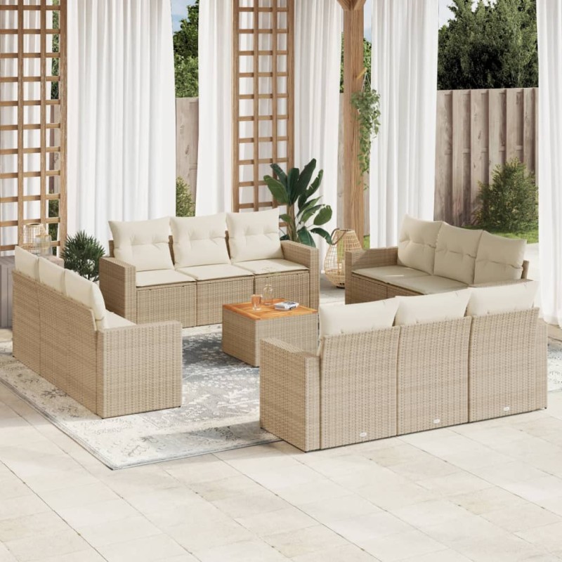 vidaXL Set sofás de jardín con cojines 13 pzas ratán sintético beige vidaXL Set sofás de jardín con cojines 13 pzas ratán sintético beige