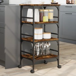 vidaXL Carrito de cocina madera ingeniería roble ahumado 45x35x89,5 cm