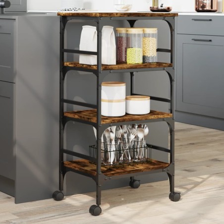vidaXL Carrito de cocina madera ingeniería roble ahumado 45x35x89,5 cm