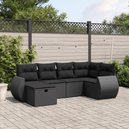 vidaXL Set de sofás de jardín 6 piezas y cojines ratán sintético negro