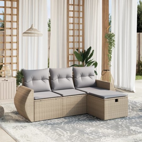 vidaXL Juego de sofás jardín con cojines beige mezcla 4 pzas ratán PE