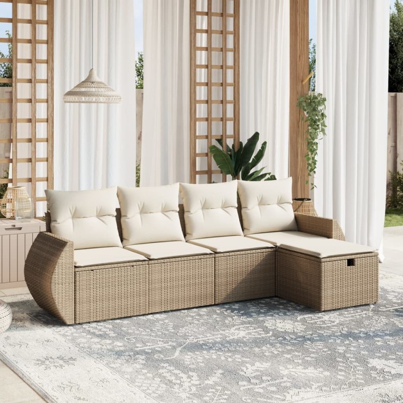 vidaXL Juego de sofás jardín con cojines 5 pzas ratán sintético beige vidaXL Juego de sofás jardín con cojines 5 pzas ratán sintético beige