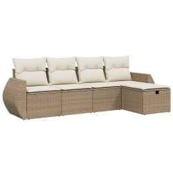 vidaXL Juego de sofás jardín con cojines 5 pzas ratán sintético beige