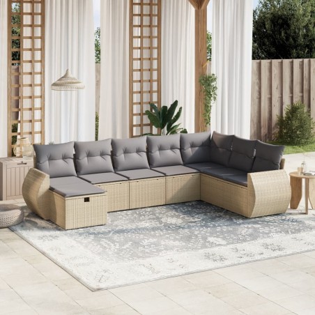 vidaXL Juego de sofás jardín con cojines beige mezcla 8 pzas ratán PE