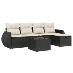 vidaXL Set de sofás de jardín 6 piezas y cojines ratán sintético negro