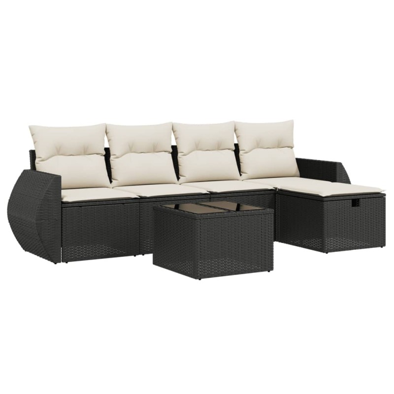 vidaXL Set de sofás de jardín 6 piezas y cojines ratán sintético negro vidaXL Set de sofás de jardín 6 piezas y cojines ratán sintético negro