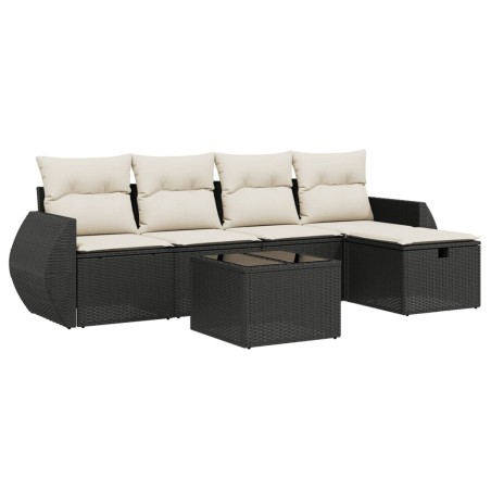 vidaXL Set de sofás de jardín 6 piezas y cojines ratán sintético negro