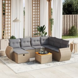 vidaXL Juego de sofás jardín con cojines beige mezcla 8 pzas ratán PE