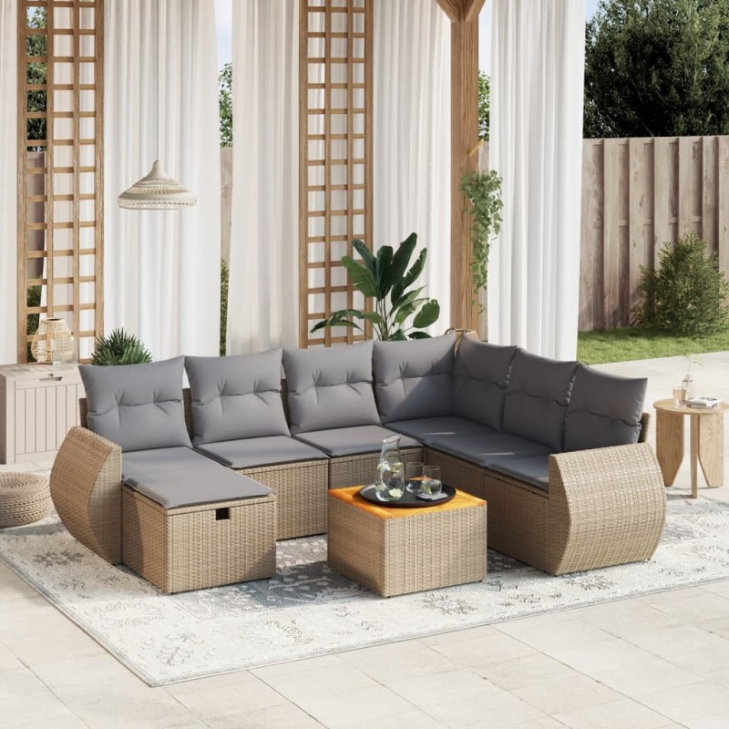 vidaXL Juego de sofás jardín con cojines beige mezcla 8 pzas ratán PE vidaXL Juego de sofás jardín con cojines beige mezcla 8 pzas ratán PE