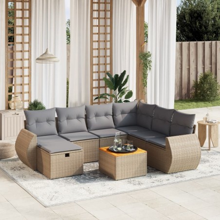 vidaXL Juego de sofás jardín con cojines beige mezcla 8 pzas ratán PE