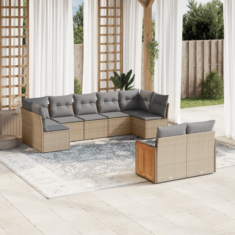 vidaXL Set de sofás de jardín 9 pzas con cojines ratán sintético beige vidaXL Set de sofás de jardín 9 pzas con cojines ratán sintético beige