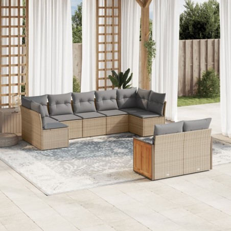 vidaXL Set de sofás de jardín 9 pzas con cojines ratán sintético beige