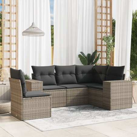 vidaXL Juego de sofás jardín con cojines 5 pzas ratán sintético gris