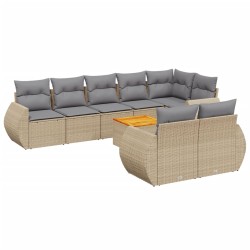 vidaXL Set de sofás de jardín 9 pzas con cojines ratán sintético beige