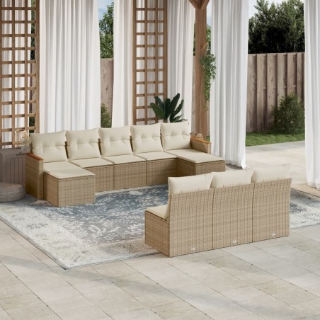 vidaXL Juego de sofás jardín con cojines beige 10 pzas ratán sintético