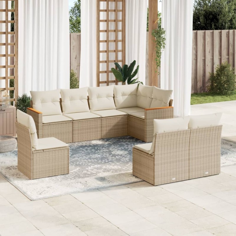 vidaXL Juego de sofás de jardín con cojines beige 8 pzas ratán PE