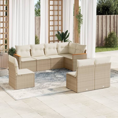 vidaXL Juego de sofás de jardín con cojines beige 8 pzas ratán PE
