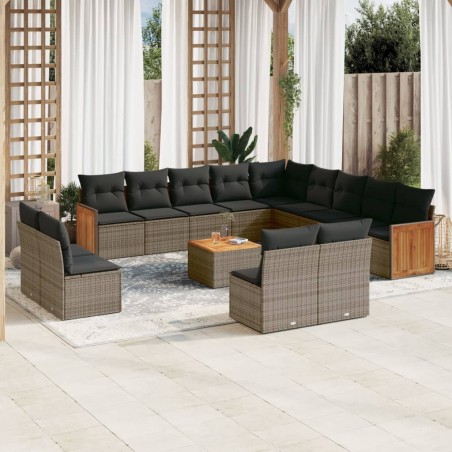 vidaXL Set de sofás de jardín 14 pzas con cojines ratán sintético gris