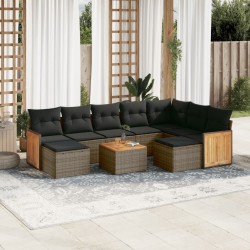 vidaXL Set de sofás de jardín 10 pzas con cojines ratán sintético gris