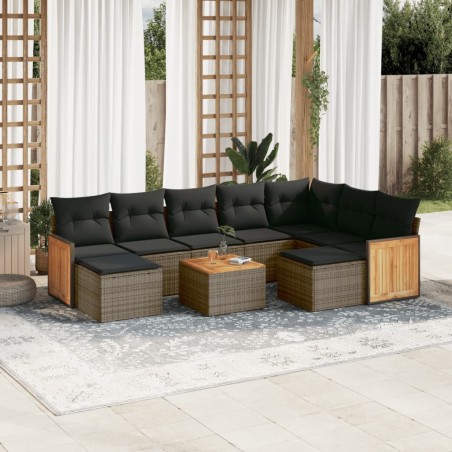 vidaXL Set de sofás de jardín 10 pzas con cojines ratán sintético gris