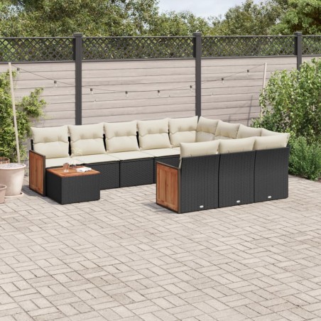 vidaXL Set de sofás de jardín 11 pzas y cojines ratán sintético negro