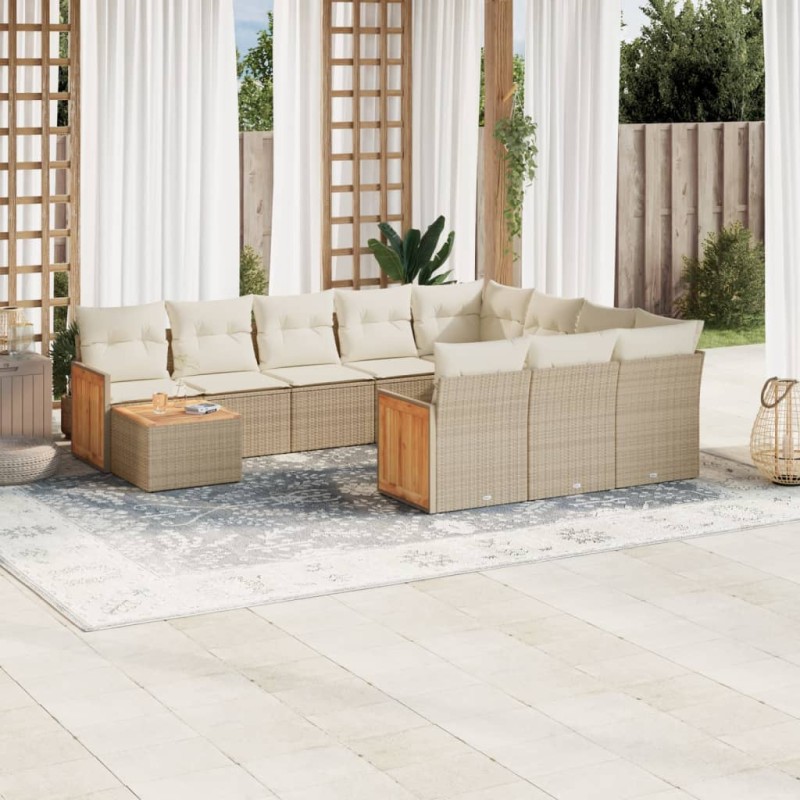vidaXL Set de sofás de jardín 11pzas con cojines ratán sintético beige