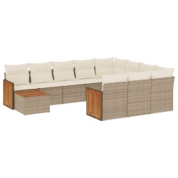 vidaXL Set de sofás de jardín 11pzas con cojines ratán sintético beige