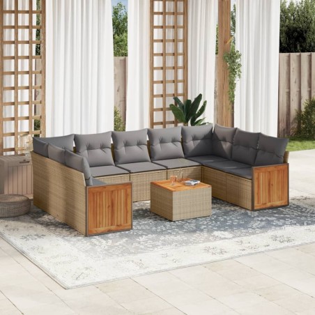 vidaXL Juego de sofás jardín con cojines beige 10 pzas ratán sintético