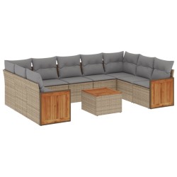 vidaXL Juego de sofás jardín con cojines beige 10 pzas ratán sintético