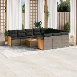 vidaXL Set de sofás de jardín 11 pzas y cojines ratán sintético gris