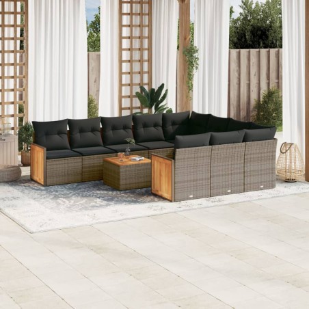 vidaXL Set de sofás de jardín 11 pzas y cojines ratán sintético gris