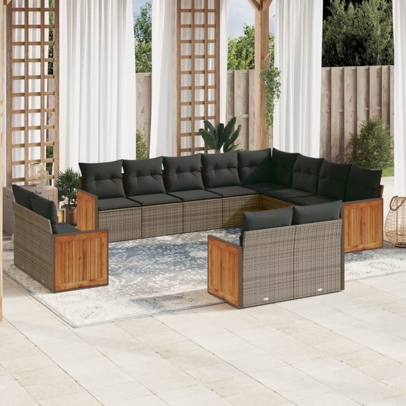 vidaXL Set de sofás de jardín 12 pzas con cojines ratán sintético gris vidaXL Set de sofás de jardín 12 pzas con cojines ratán sintético gris