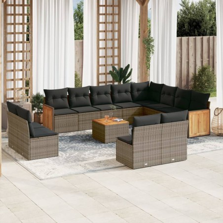 vidaXL Set sofás de jardín con cojines 13 piezas ratán sintético gris