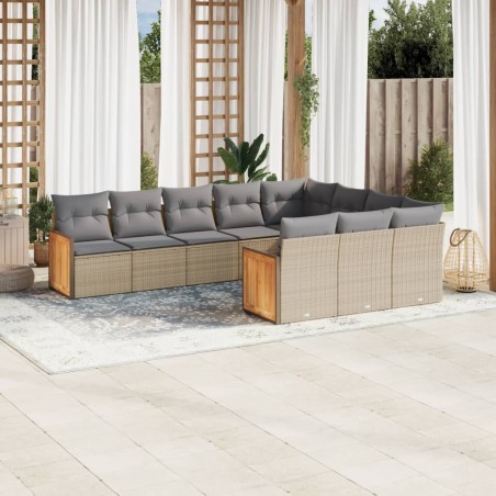 vidaXL Juego de sofás jardín con cojines beige 10 pzas ratán sintético