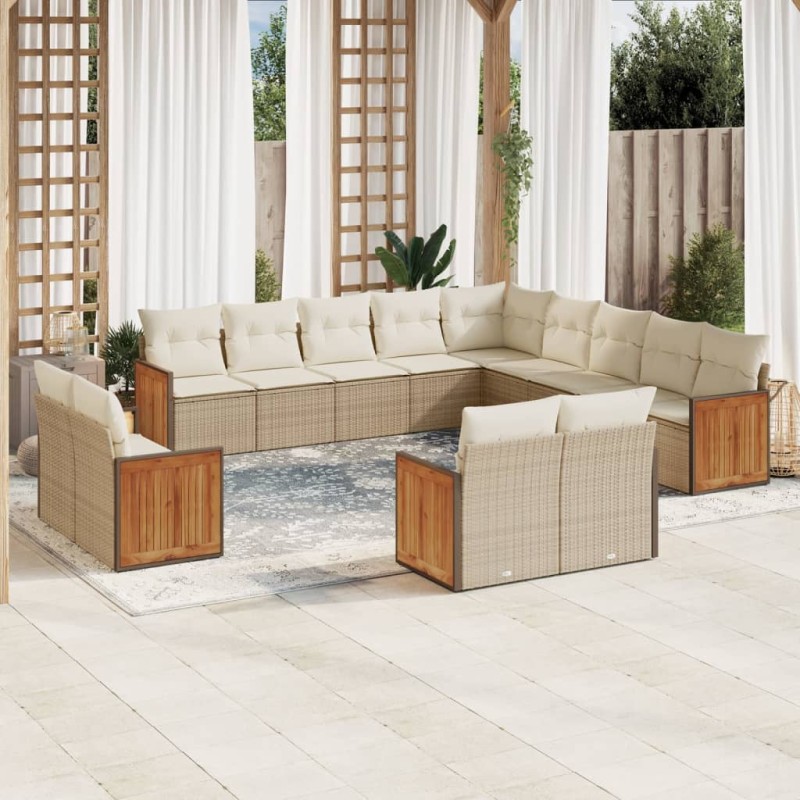 vidaXL Set sofás de jardín con cojines 13 pzas ratán sintético beige vidaXL Set sofás de jardín con cojines 13 pzas ratán sintético beige