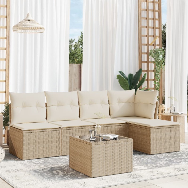 vidaXL Juego de sofás jardín con cojines 6 pzas ratán sintético beige vidaXL Juego de sofás jardín con cojines 6 pzas ratán sintético beige
