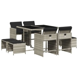 vidaXL Set comedor de jardín 9 pzas cojines ratán sintético gris claro
