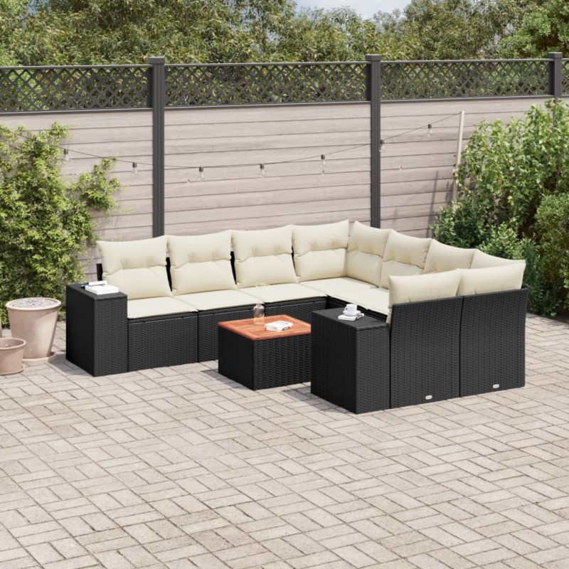 vidaXL Set de sofás de jardín 8 piezas y cojines ratán sintético negro vidaXL Set de sofás de jardín 8 piezas y cojines ratán sintético negro