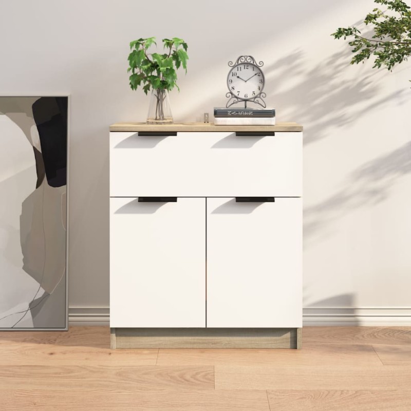 vidaXL Aparador madera contrachapada blanco y roble Sonoma 60x30x70 cm vidaXL Aparador madera contrachapada blanco y roble Sonoma 60x30x70 cm
