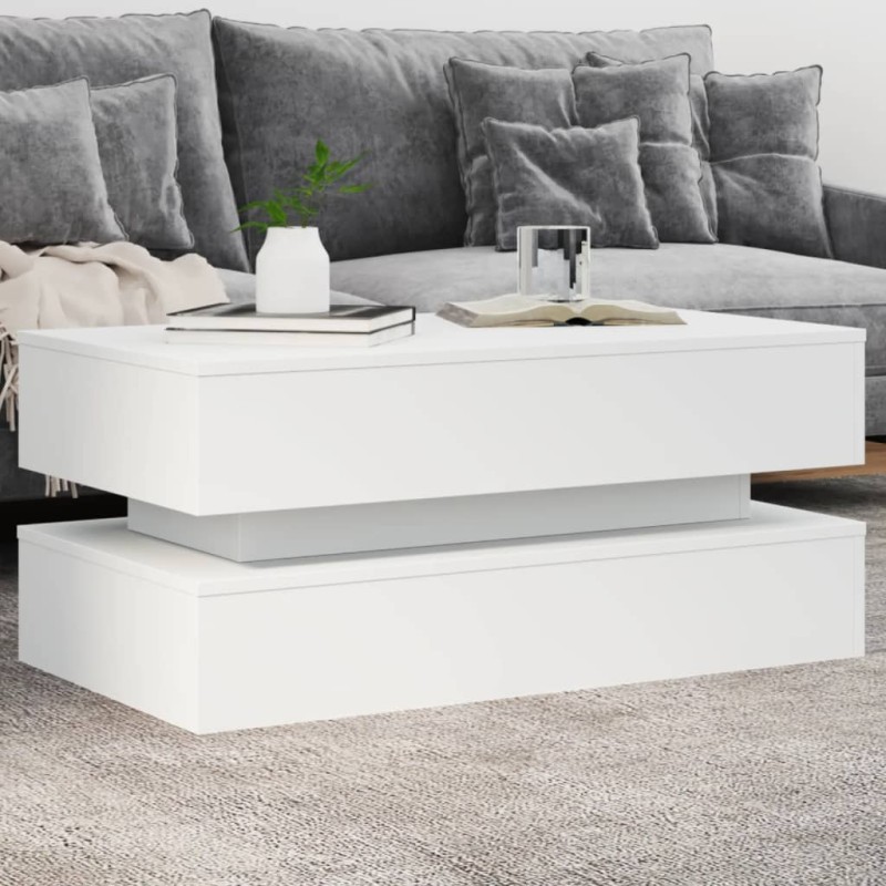 vidaXL Mesa de centro con luces LED blanco 90x50x40 cm vidaXL Mesa de centro con luces LED blanco 90x50x40 cm