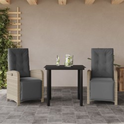 vidaXL Sillas y mesita de jardín 3 piezas ratán sintético cojín gris