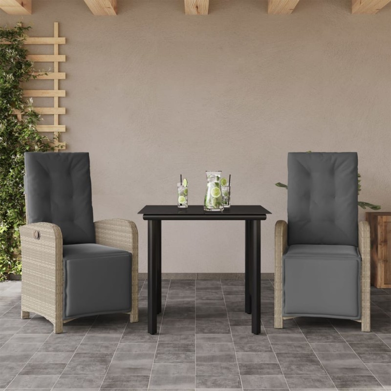 vidaXL Sillas y mesita de jardín 3 piezas ratán sintético cojín gris vidaXL Sillas y mesita de jardín 3 piezas ratán sintético cojín gris